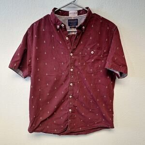 Denim & Flower by Ricky Singh Button Down Shirt Short Sleeve Red Anchors Mens L